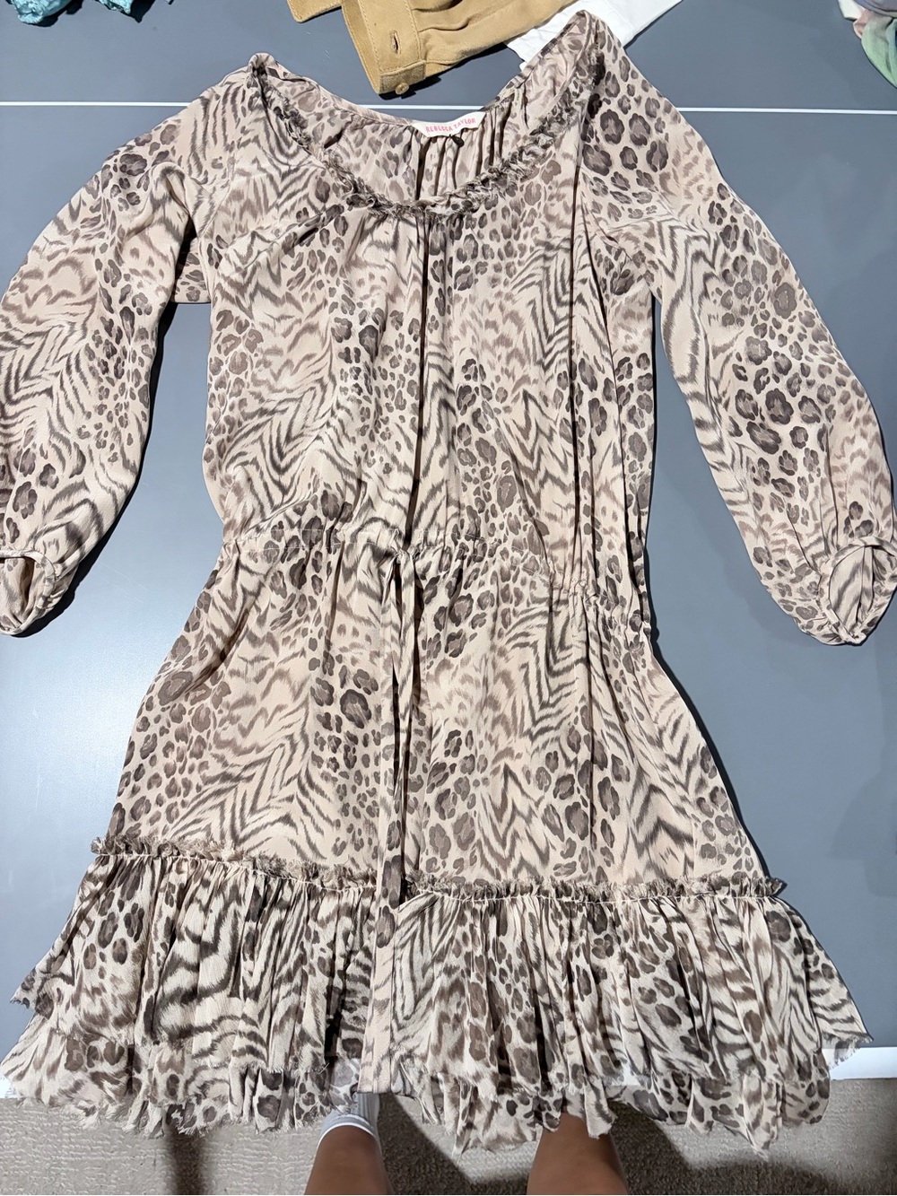 Rebecca Taylor Silk Animal Print Ruffle Mini Dress 2